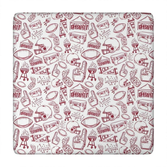 Red Football Event Elements Pattern Square Fitted Tablecloth with Elastic Edge,Square Table Cover,Washable Elastic Table Cover for Home Kitchen Party Decor 34"x34"