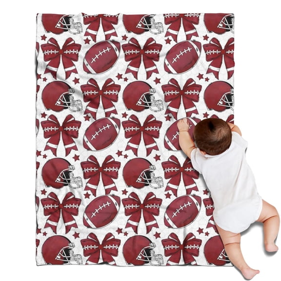 Red Football Helmets with Bows Pattern Blanket,Comfortable Soft Lamb Wool Throw Blanket,All Season,Warm Lightweight Blankets for Sofa Bed Couch Living Room Chair,30"x40"