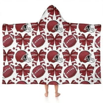 Red Football Helmets with Bows Pattern Hooded Bath Towel，50"x30" for Ages 3 To 12 Kids, Quick Dry Lightweight Soft Microfiber Hood Beach Towel Cover Up for Kids