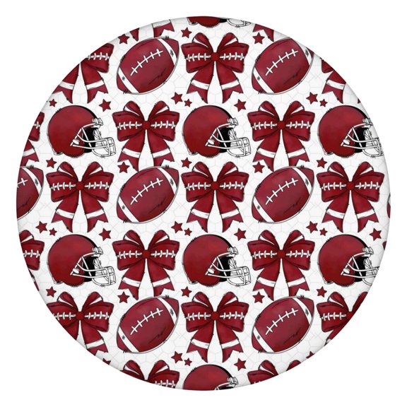 Red Football Helmets with Bows Pattern Round Fitted Tablecloth with Elastic Edge,Dining Table Cover Waterproof,Outdoor Round Tablecloth for Camping,Dining,Indoor and Outdoor