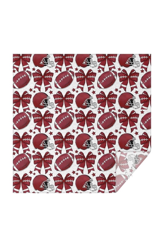 Red Football Helmets with Bows Pattern Square Tablecloth,Waterproof Square Table Cover,Wipeable Spillproof Washable Table Cover for Home Kitchen Party Decor 52"x52"(132x132cm)