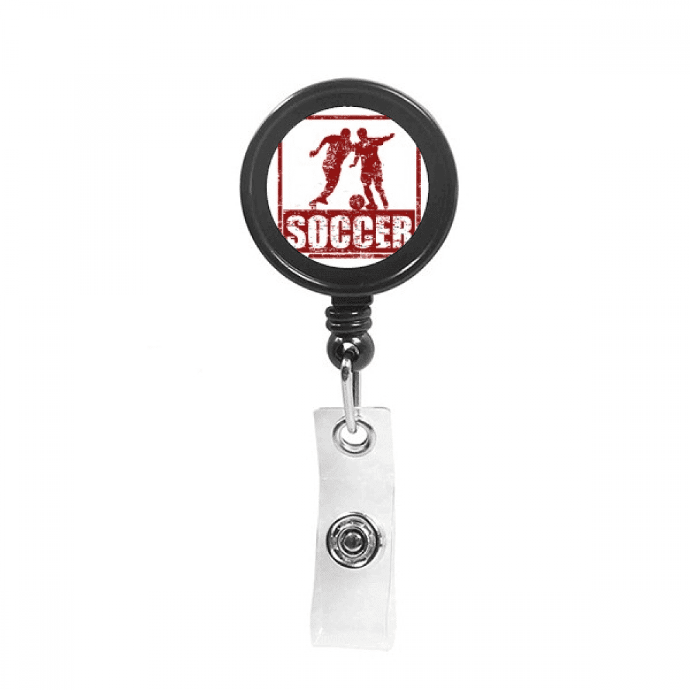 Red Football Player Grab Football Retractable Keychain Badge Holder ID Badge