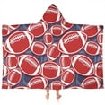 thumbnail image 1 of Red Footballs on Blue Pattern Hooded Bath Towel，60"x35" for Ages 3 To 12 Kids, Quick Dry Lightweight Soft Microfiber Hood Beach Towel Cover Up for Kids, 1 of 7