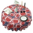 thumbnail image 1 of Red Footballs on Blue Pattern Round Tablecloth 60"x60",Wrinkle Wipeable Table Cloth for Kitchen Dining Room Picnic Patio Party, 1 of 6