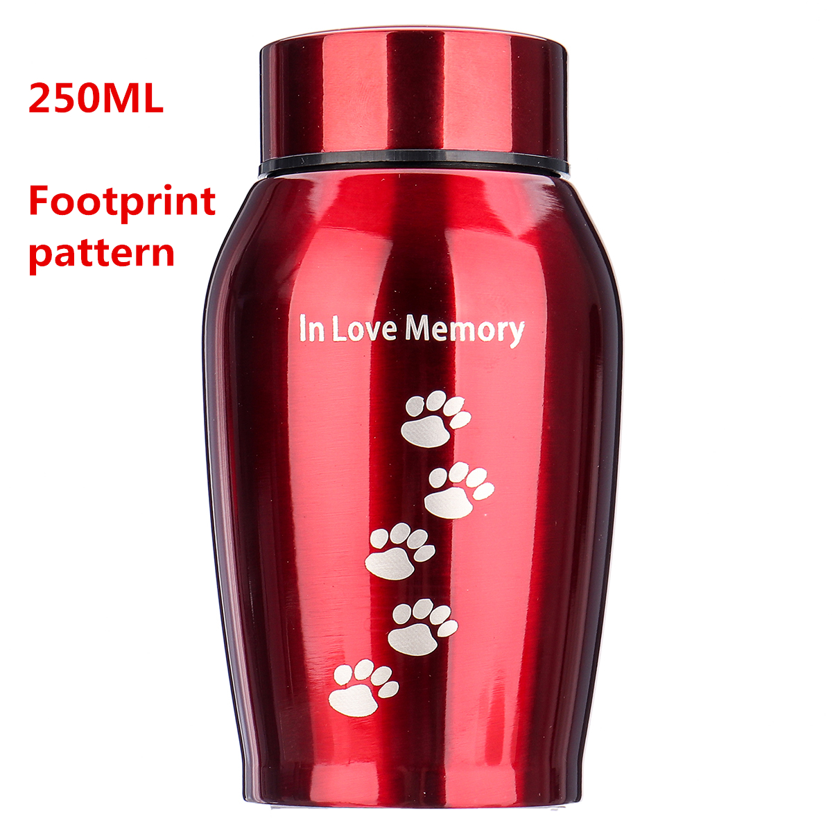Red Footprint 250ML Stainless Steel Urns Pet Dog Cat Bird Hamster