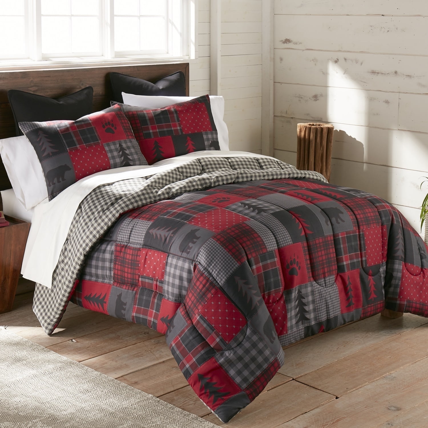 Red and Black Microfiber Queen Reversible Comforter Set