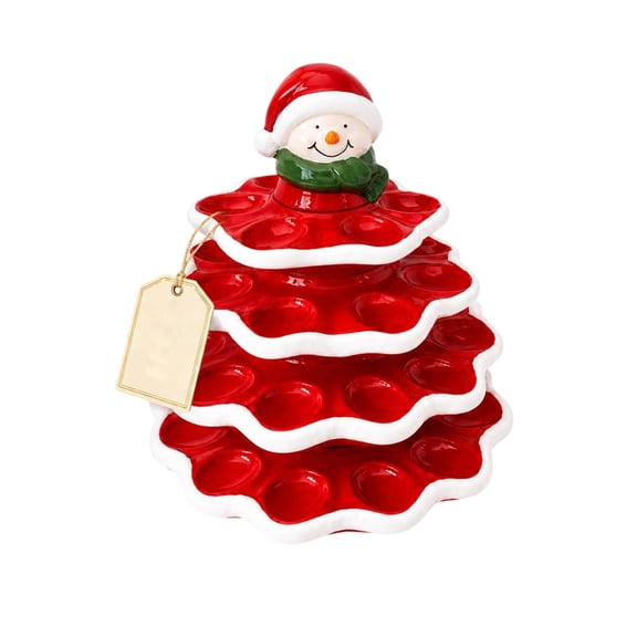 Red Four Tier Christmas Tree Shaped Egg Serving Platter Holiday Party Tabletop Display Stand