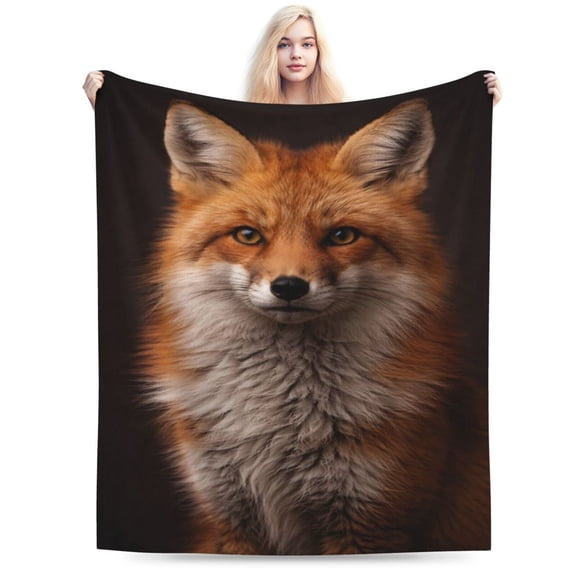 Red Fox Blanket, Rustic Forest Animal Portrait Art Design, Soft Cozy Plush Bed Sofa Couch Decor Gift for Adults Thanksgiving 50x40
