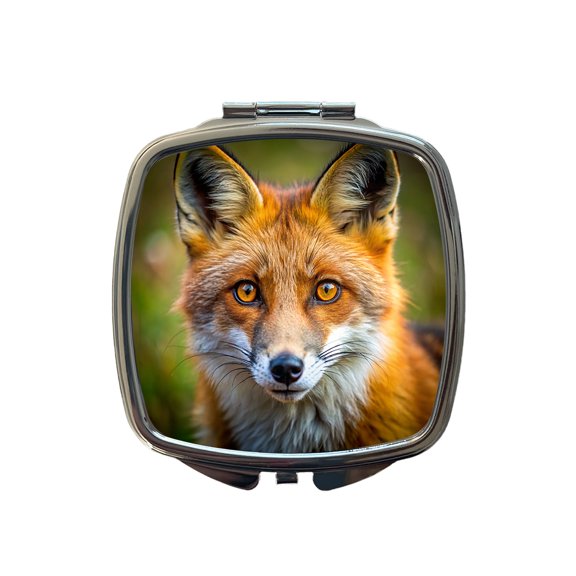 Red Fox Face Travel Makeup Handbag Purse Small Pocket Compact Mirror