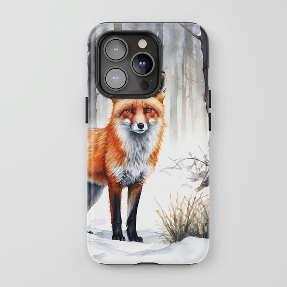 Red Fox For All iPhone Series Protective Phone Case Watercolor Wildlife Orange Grey White