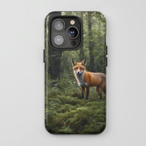 Red Fox For All iPhone Series Tough Phone Case Nature Photography Forest Green