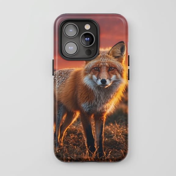 Red Fox For All iPhone Series Tough Phone Case Realistic Photography Sunset Orange