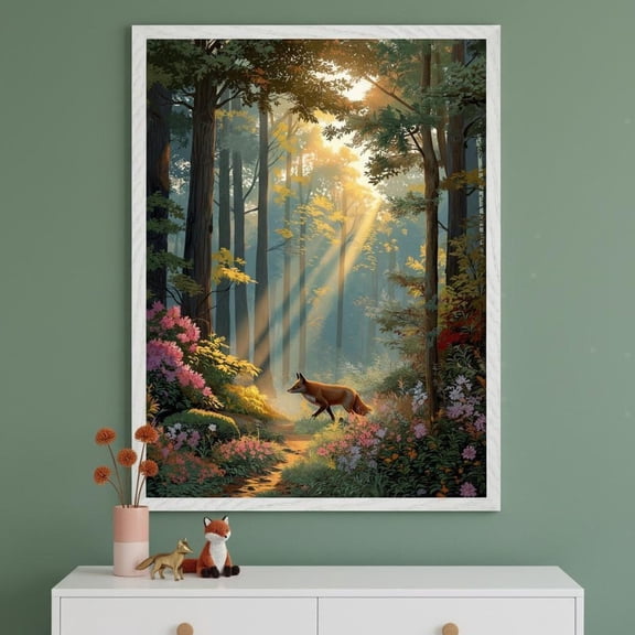 Red Fox Golden Hour Forest Wall Decor Unframed Paper Print