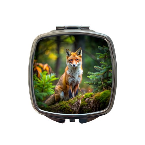 Red Fox In Forest Travel Makeup Handbag Purse Small Pocket Compact Mirror