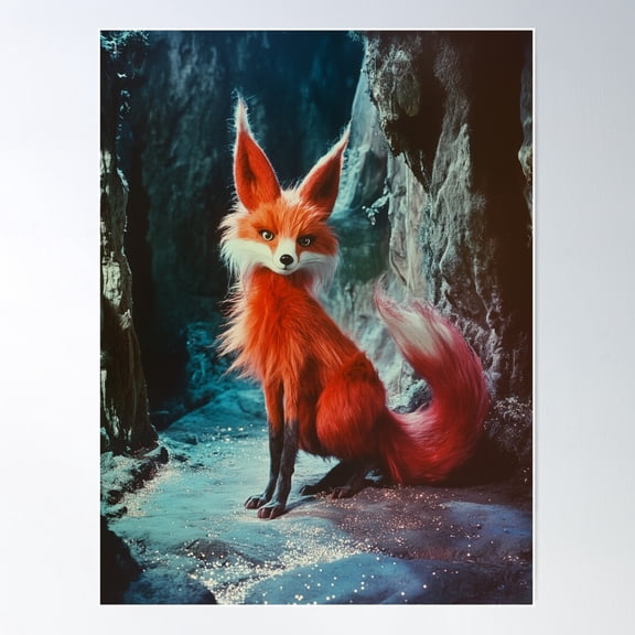 Red Fox In Shimmering Cave Poster Wall Art, Modern Wall Decor For Living Room Bedroom, 12x18 UNFRAMED