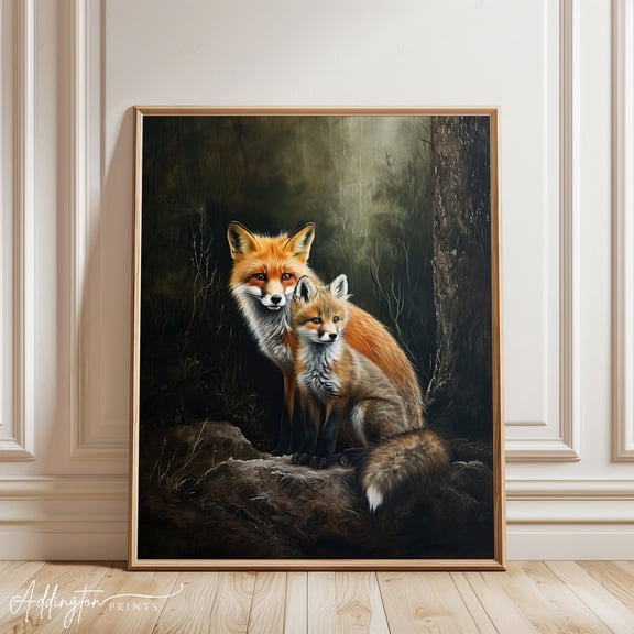 Red Fox In The Woods Botanicals Forest Decor Fox Baby Wall Art Dark Academia Wall Art Cottagecore Aesthetic, Unframed Paper Print