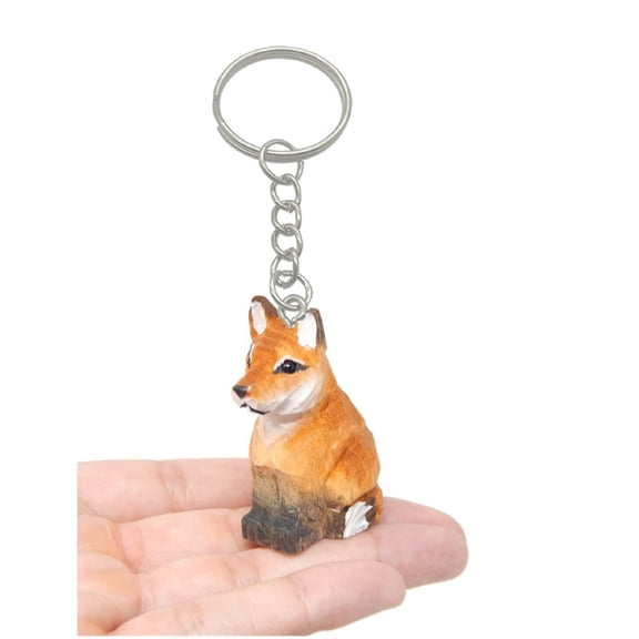 Red Fox Keychain Ring Clip Charm Miniature Wood Mini Figurine Small Animal