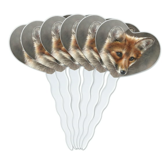 Red Fox Kit Portrait Heart Love Cupcake Picks Toppers Decoration Set of 6