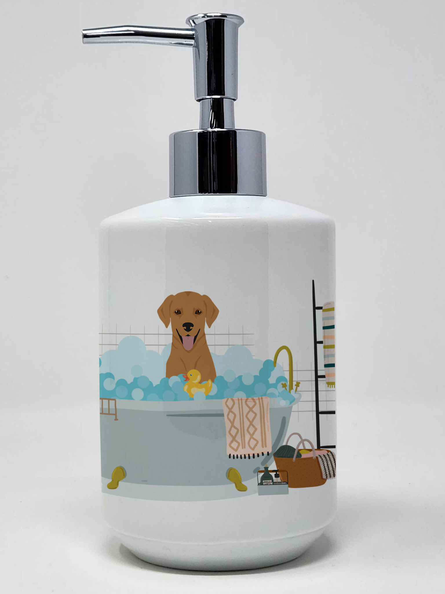 Red Fox Labrador Retriever Ceramic Soap Dispenser 3.5 in x 7.25 in