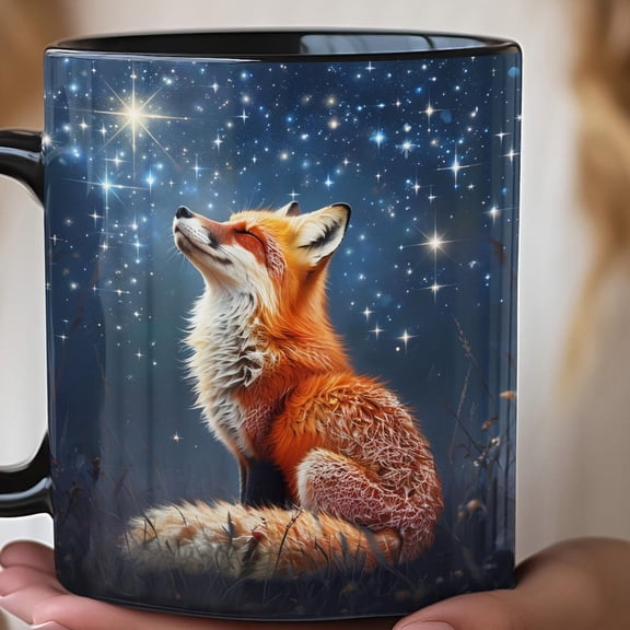 Red Fox Looking up at the Stars, Nature Coffee Cup, Animal Lover Gift, Ceramic Mug, Fox Print Cup, Morning Coffee Mug, whimsical