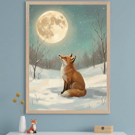 Red Fox Moonlit Winter Night Wall Decor Unframed Paper Print