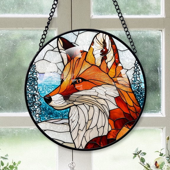Red Fox Ornament Christmas 2025, Red Fox Stained Glass Hanging Window Panel Unique Gift for Animal Lovers and Nature Fans