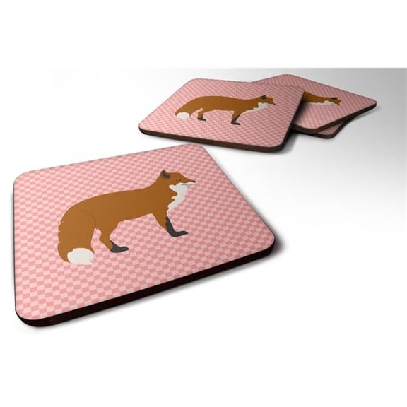 Red Fox Pink Check Foam Coaster, Set of 4