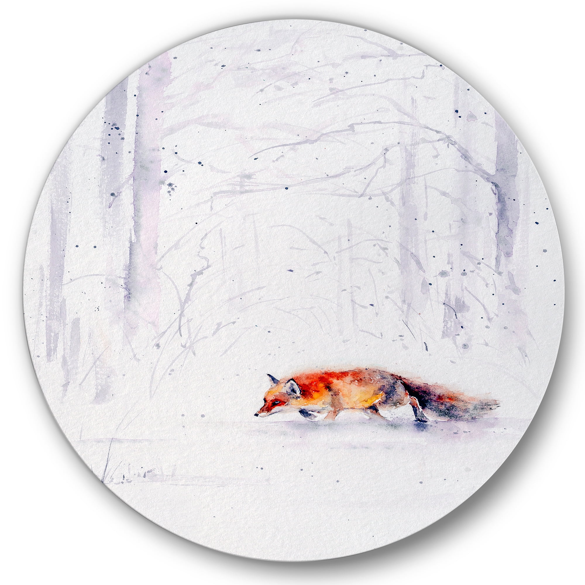 Red Fox Running In White Snow in Countryside II 11 in x 11 in Painting Art Prints, by Designart