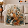 thumbnail image 1 of Red Fox Teal Orange Floral Scene in Vintage Painterly Style for Woodland Fox Fans, Warm Botanical Mood, Cozy Flannel Blanket for Bedroom and Cabin, Birthday Gift, Nature Home Decor, 1 of 9