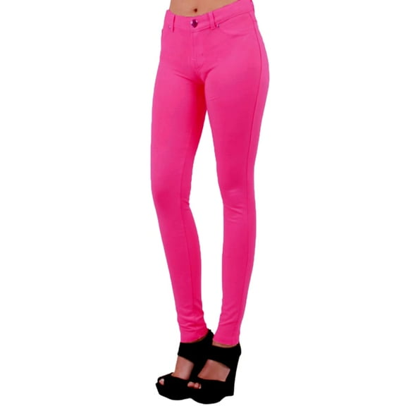 Red Fox Vivid Hot Pink Fuchsia Skinny Casual Dress Pants, Super Comfy Moleton Stretch Jeggings Legging Cotton Yoga Pants for Tall Plus Women