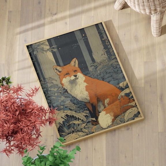 Red Fox Wanderer Wall Art Poster Whimsical Woodland Fox Art Print Cozy Forest Decor Vintage Storybook Style Art Print Unframed Paper Print