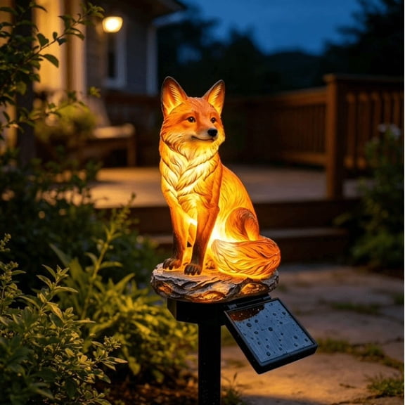 Red Fox Waterproof Solar Powered Garden Landscape Stake Light - Outdoor Pathway Lights Solar Fox Garden Statue Yard Art Decorations For Walkway And Flowerbed