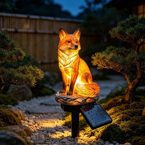 Red Fox Waterproof Solar Powered Garden Landscape Stake Light Realistic Woodland Animal Figurine With Automatic Glow Sensor For Patio Lawn And Backyard