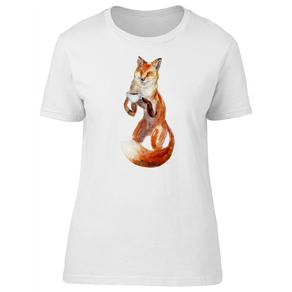 Red Fox With A Cup Of Coffee T-Shirt Women -Image by Shutterstock, Female XX-Large