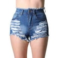 thumbnail image 1 of Red Fox Women Casual Summer High Waist Raw Hem Heavy Distressed Denim Shorts Jeans with Back Rip-Off, 1 of 5