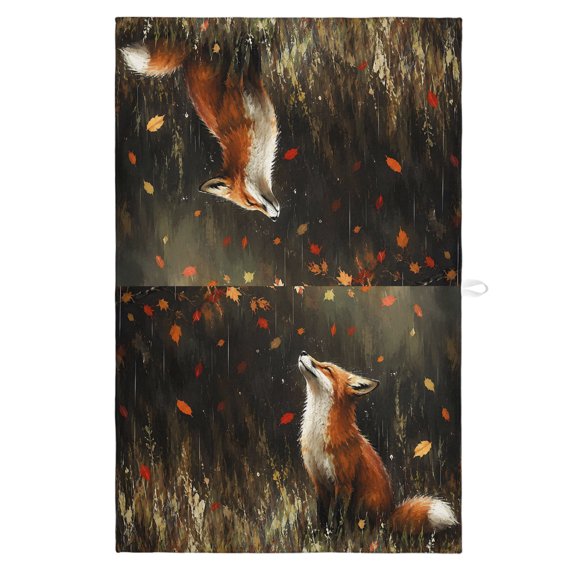 Red Foxes Kitchen Towels Dish Towel Pack of 1 Red Orange Maple Leaf Forest Gold Grass Wildlife Soft Dish Cloth Set Absorbent Dishcloth for Drying Dishes, Hand Towels 18 x 28 Inches