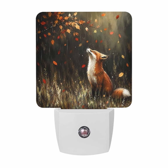 Red Foxes Night Lights, Red Orange Maple Leaf Forest Gold Grass Wildlife Smart Auto Dusk to Dawn Sensor Nightlights Plug-in Nightlight for Bedroom Bathroom Living Room Kitchen Hallway