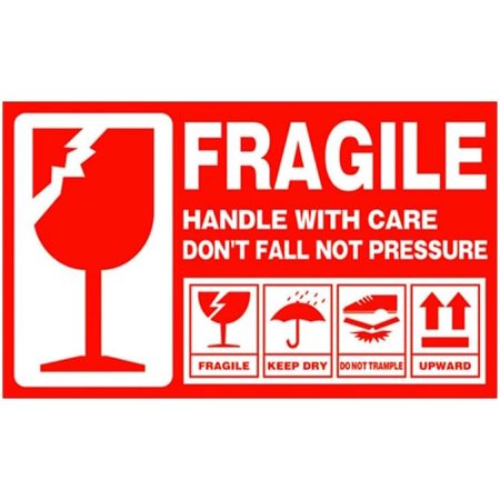 Red Fragile Labels (7x13 Inches) \u2013 1 Roll (300 Sheets) | Self-Adhesive Waterproof Warning Stickers for Shipping, Packaging, and Warehouse Use