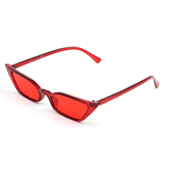 Red Frame Narrow Cat-Eye Sunglasses with Red Iridescent Lenses, UV Protection Stylish Shades, Classic Fashion Eyewear for Daily Wear