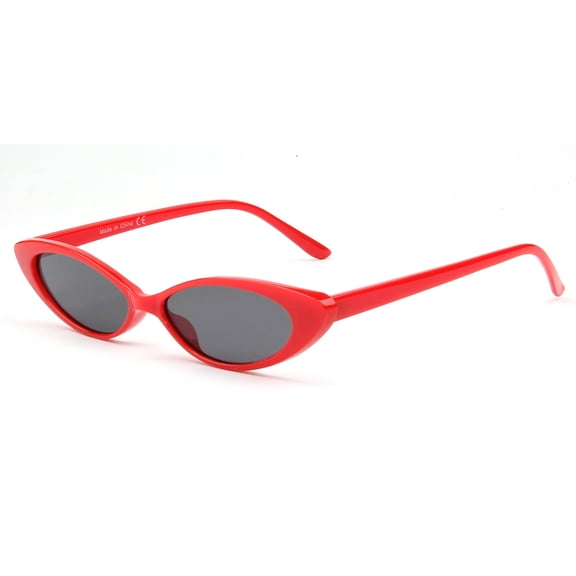 Red Frame Narrow Oval Cat-Eye Sunglasses, UV Protection Dark Gray Lenses, Chic Fashion Eyewear for Daily & Vacation