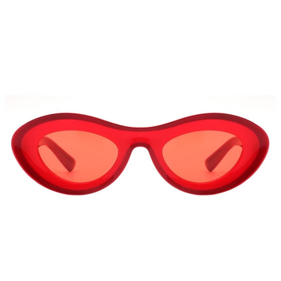 Red Frame Oval Sunglasses - Red Lens UV Protection Bold Casual Daily Eyewear