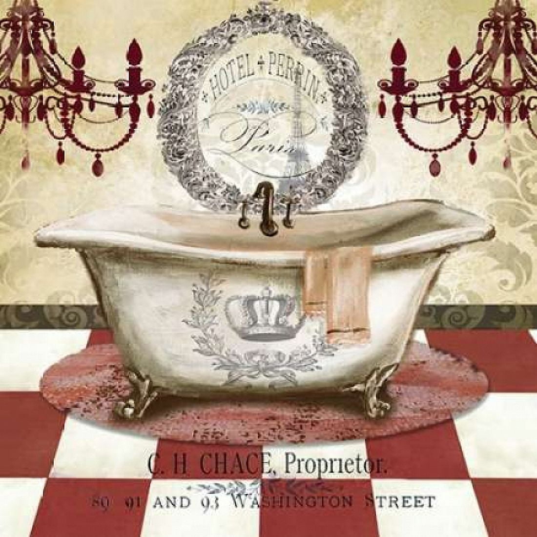 Red French Bath I Canvas Art - Tre Sorelle Studios (24 x 24)