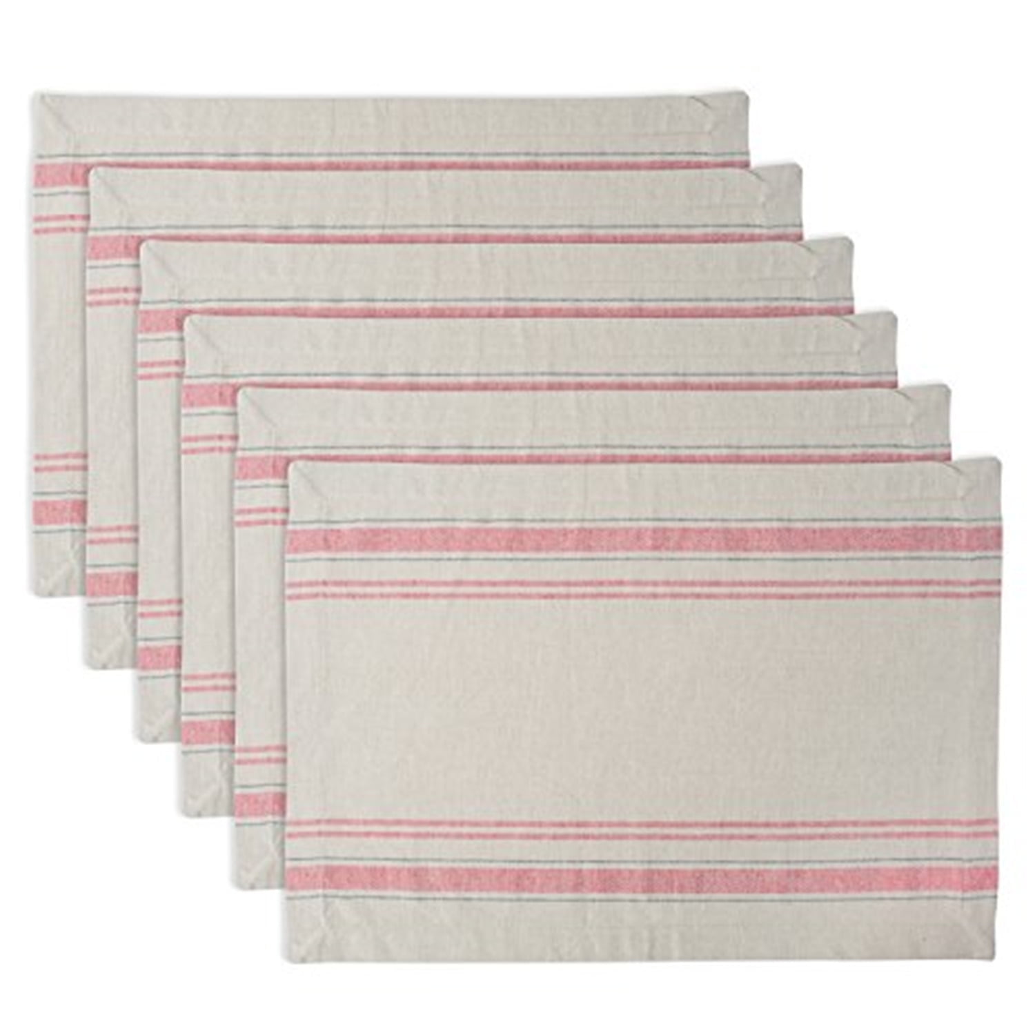 Rustic Beige and Red Striped Cotton Placemats, Set of 6
