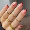 Red French Tip Press On Nails Press on Nails Short Square False Nails