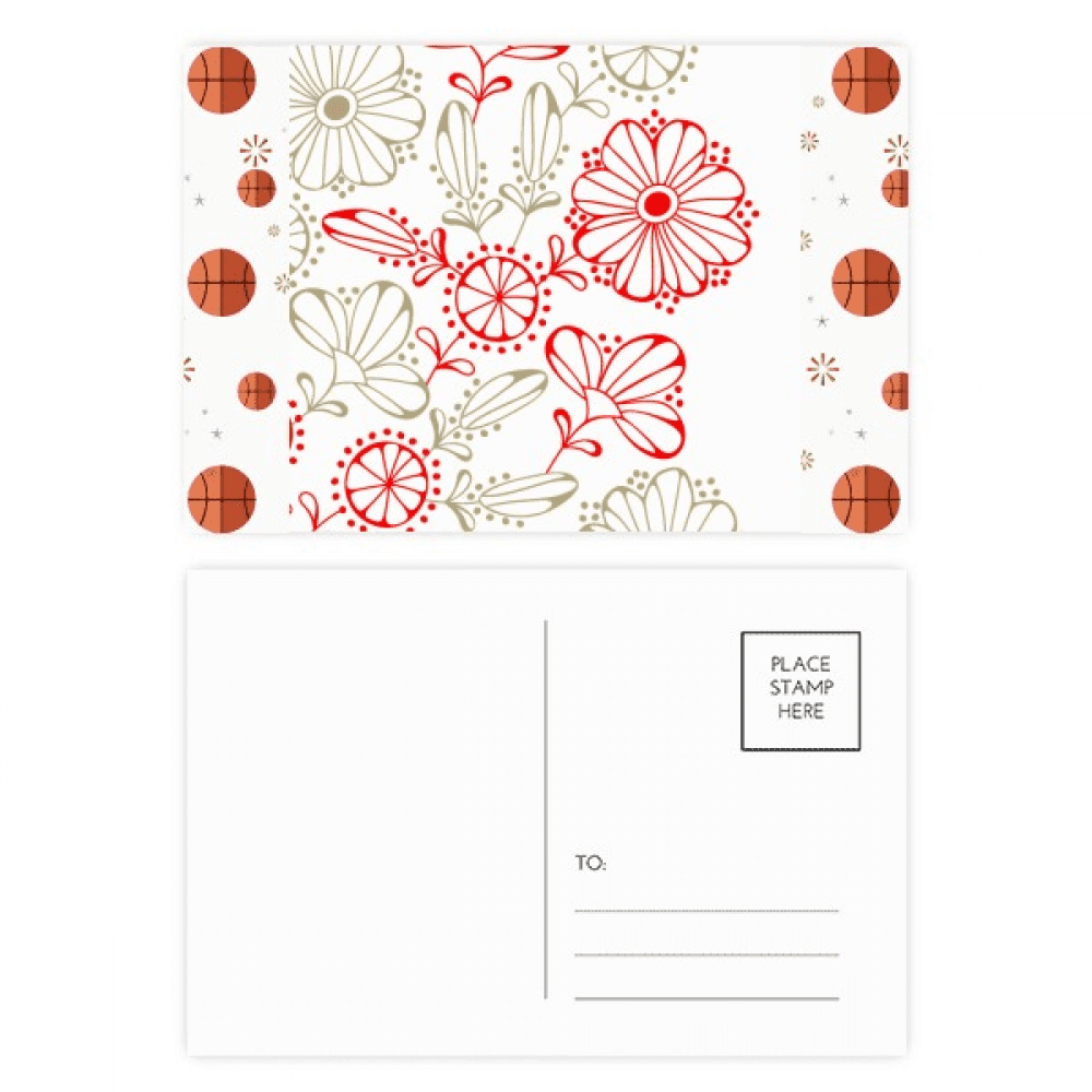 Red Fresh Flowers Grass Decorative Basketball Postcard Set Thanks Card Mailing Side 20pcs