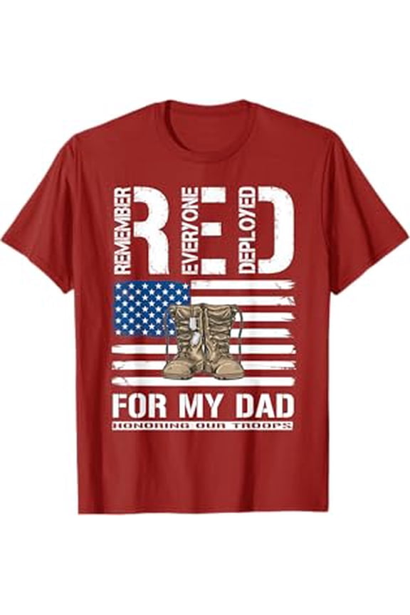 Red Friday Apparel For My Dad Military Veteran Deployed Graphic T-Shirt Red