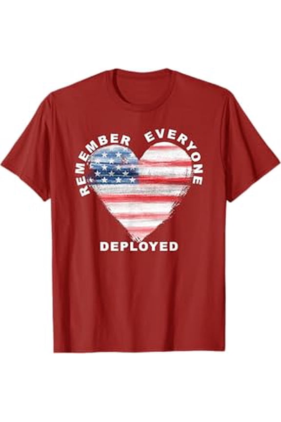 Red Friday Apparel Remember Everyone Deployed Heart Flag Graphic T-Shirt Red