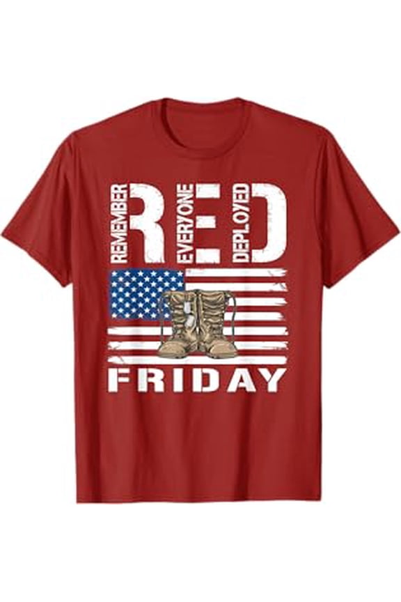 Red Friday Apparel Two Sided Print Military Support Troops Graphic T-Shirt Red