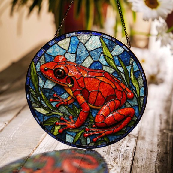 Red Frog Glass Jungle Animal Suncatcher Forest Window Decor Gift For Nature Lover, Suncatcher Window Hanging, 3.5 in