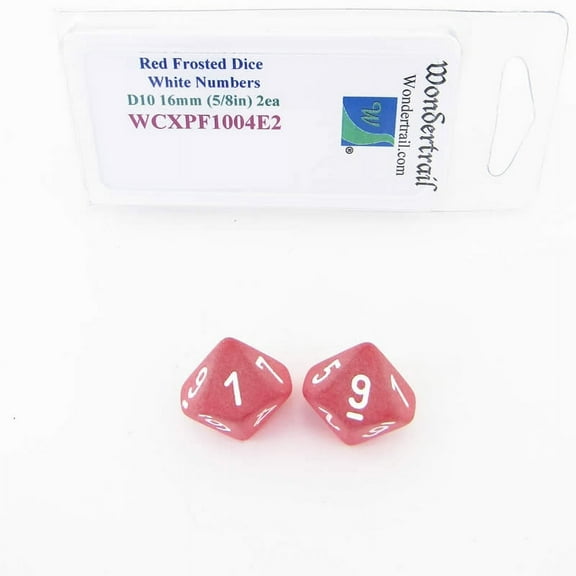 Red Frosted Dice with White Numbers D10 Aprox 16mm (5/8in) Pack of 2 Wondertrail